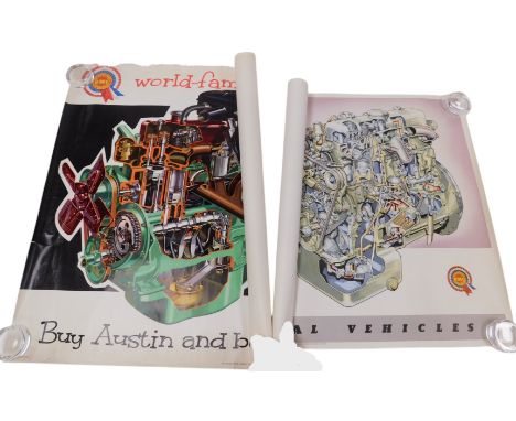 Two vintage Austin Motor Company posters, comprising BMC 3.4 litre diesel power for Austin Commercial Vehicles, publication n