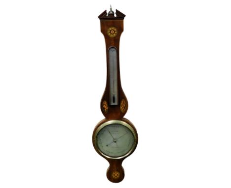 A 19thC mahogany cased barometer, by Tarelli of Northampton, circular silvered dial, with thermometer, the case with shell an