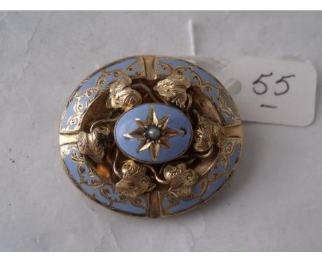 A Victorian gold and enamel brooch with pearl to centre  13g inc        