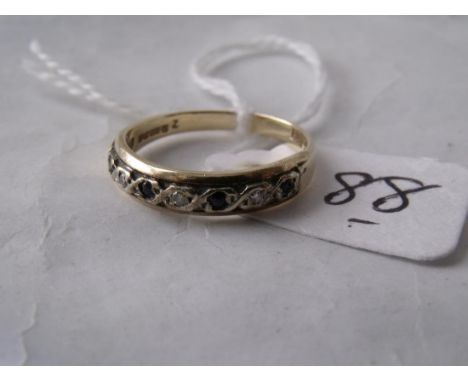 A sapphire & diamond half hoop ring in 9ct mount   approx size  'K'       