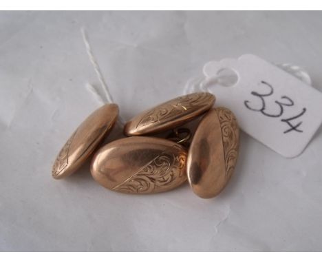 Pair 9ct rose gold engine turned cufflinks 3.5g   
