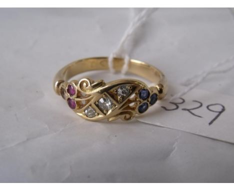 An antique 18ct gold ruby, sapphire & diamond ring   approx size  'N'       