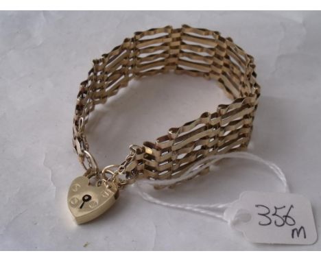 9ct six bar gate bracelet ith heart clasp 11.9g   