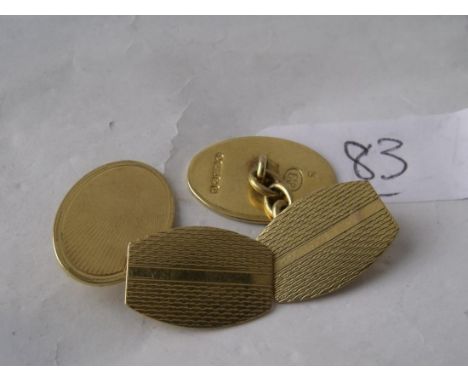 Pair 9ct engine turned cuff links 7g     