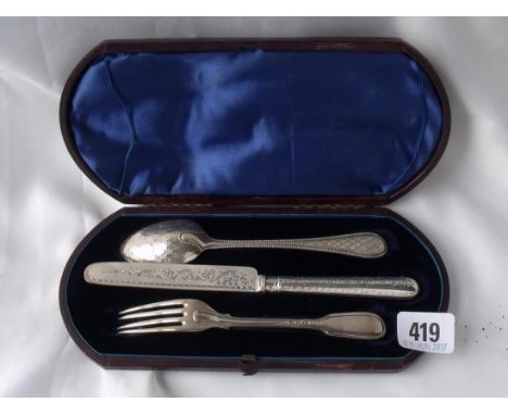 A good quality christening knife fork & spoon in  fitted case        