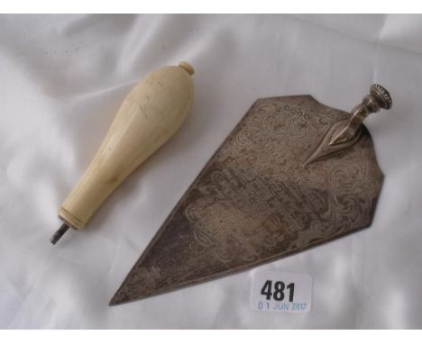 A foundation trowel inscription dated 1863 Lon 1862  