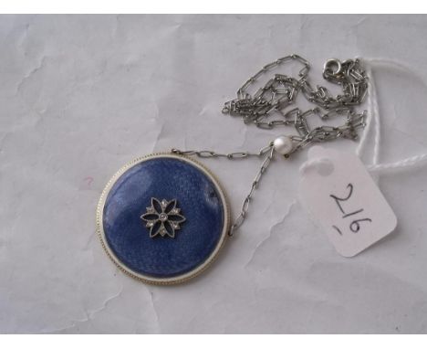 Antique gold and blue enamel diamond set pendant   