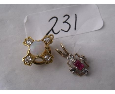 A small ruby & diamond pendant also an opal &   diamond clip        