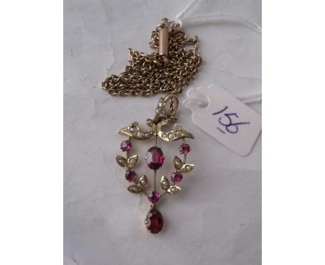 An attractive antique amethyst & pearl pendant mounted  in 9ct         