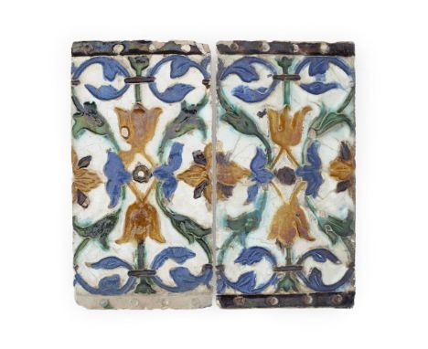 GROUP OF SPANISH GLAZED ARISTA CEILING TILES (DE DOS POR TABLA)  SEVILLE, 1525-1575   glazed in yellow/honey-brown, dark mang