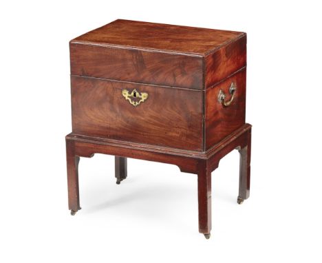 GEORGE III MAHOGANY CELLARETTE  18TH CENTURY   the hinged caddy top opening to a divided interior, with brass handles to the 