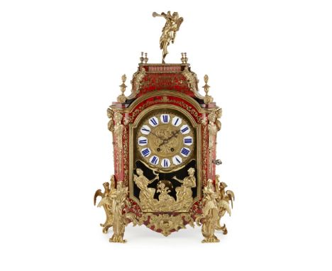 FRENCH RED TORTOISESHELL AND BOULLE MARQUETRY BRACKET CLOCK  19TH CENTURY   the gilt metal dial with white enamel blue Roman 