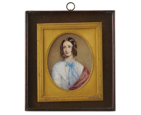 ATTRIBUTED TO CHARLOTTE FARRIER (1796-1882)  PORTRAIT MINIATURE OF MRS JOHN ROSS MACDUFF   oil on ivory, unsigned, with a han