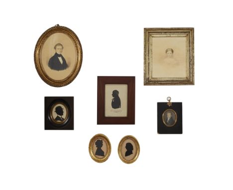 GROUP OF FRAMED PORTRAIT MINIATURES AND SILHOUETTES, THE SNOUCK HURGRONJE FAMILY  19TH CENTURY  comprising a portrait of a He