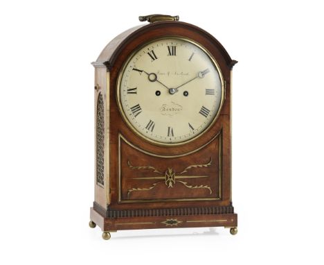 REGENCY MAHOGANY BRACKET CLOCK, BY FINER & NOWLAND, LONDON  EARLY 19TH CENTURY   the domed top fitted with a single handle, a