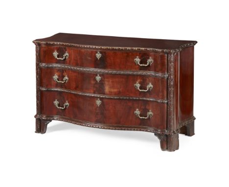 GEORGE II STYLE MAHOGANY SERPENTINE COMMODE BY DRUCE & CO.  LATE 19TH CENTURY   the serpentine top with a carved moulded edge