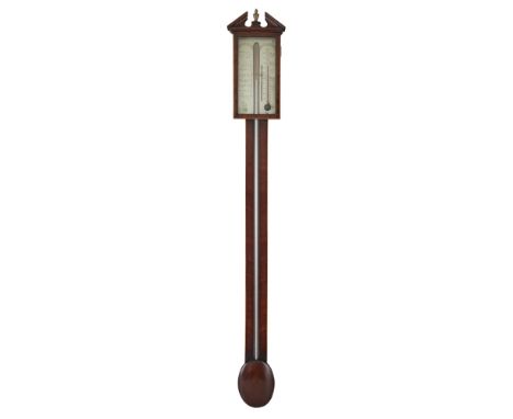 SCOTTISH REGENCY MAHOGANY STICK BAROMETER, MOLLINER EDINBURGH  EARLY 19TH CENTURY   the broken arch pediment above an engrave