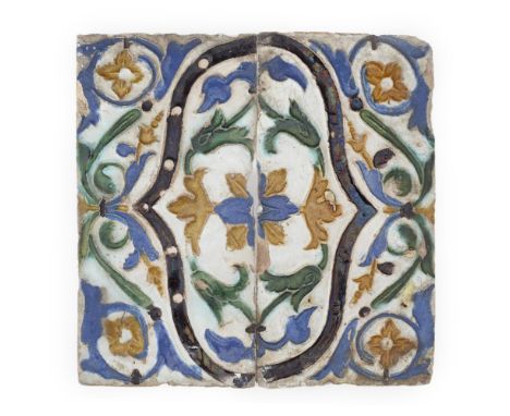 GROUP OF SPANISH GLAZED ARISTA CEILING TILES (DE DOS POR TABLA)  SEVILLE, 1525-1575   glazed in yellow/honey-brown, dark mang