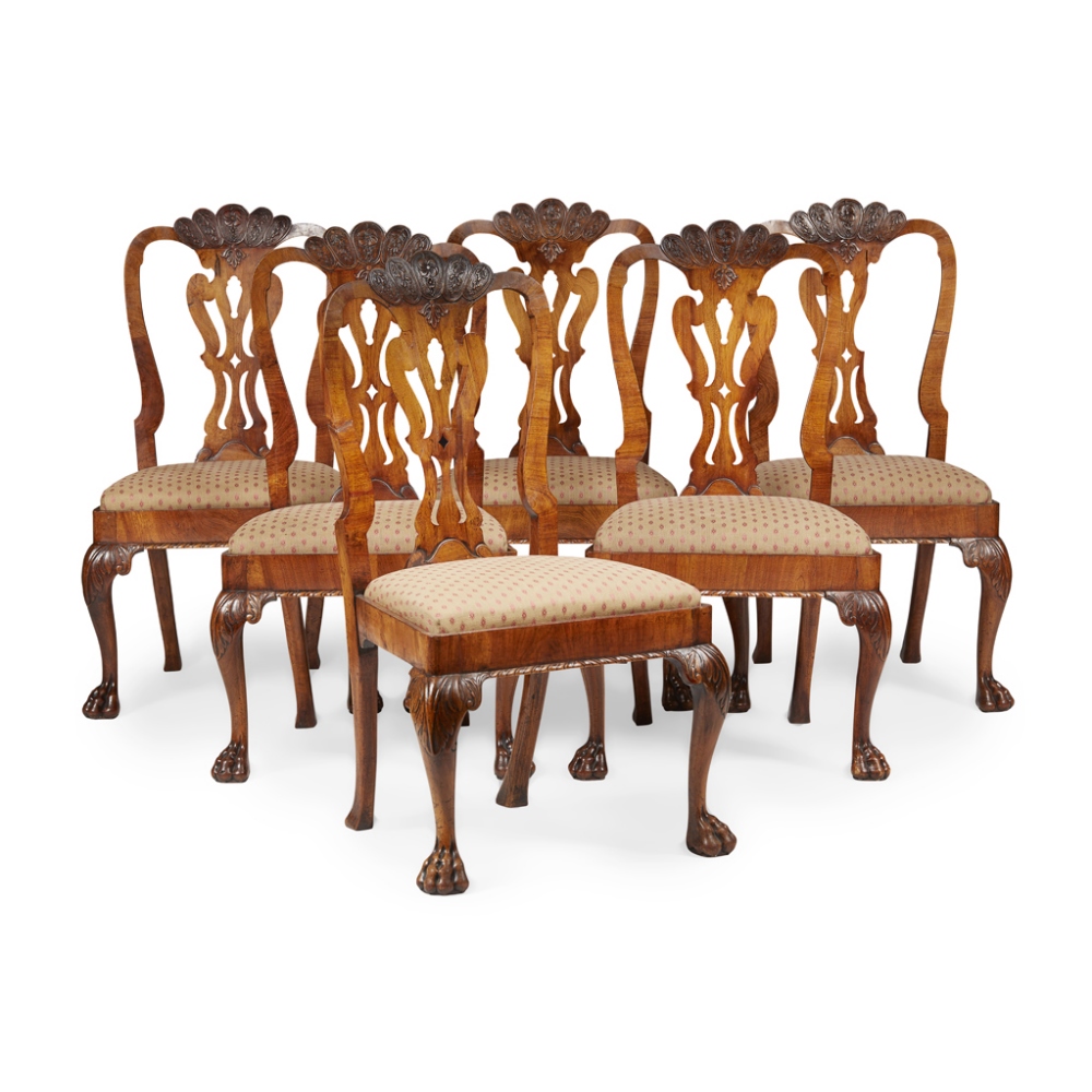 SET OF SIX IRISH I STYLE WALNUT DINING CHAIRS 19TH CENTURY the