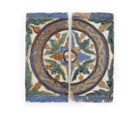 GROUP OF SPANISH GLAZED ARISTA CEILING TILES (DE DOS POR TABLA)  SEVILLE, 1525-1575   glazed in yellow/honey-brown, dark mang