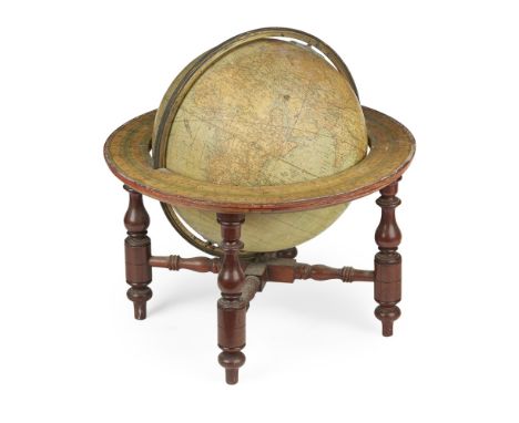 12-INCH TABLE GLOBE, BY W. & A. K. JOHNSTON, EDINBURGH & LONDON  LATE 19TH CENTURY   with maker's inscription, with a horizon