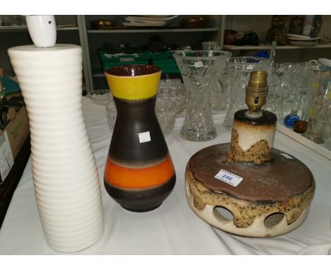 A mid 20th Century German lava ware lamp, a similar vase and a selection of Wedgwood vases etc 