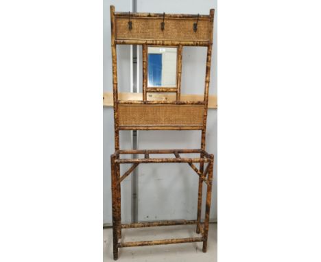 A Victorian bamboo hall stand with central mirror, sectional stick stand height 74" width 30" 