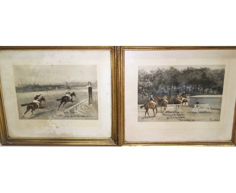 After John Beer:  Two coloured prints of races, "Spring Flower" wins the Jubilee Hurdle Race Manchester 1901 &amp; Returning 