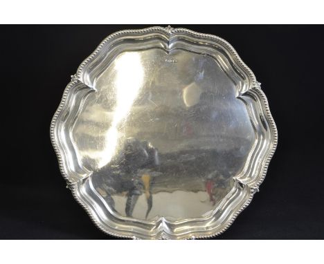 Silver footed tray, maker Walker & Hall, Sheffield 1938, width 31.5cm, 946 gramsSome rubbing to hallmarks. Light surface scra