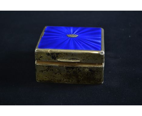 Silver & blue enamel cigarette box, maker's mark WN LTD, Birmingham 1935, with Royal Navy crown to top, wood lined, 9cm wide,