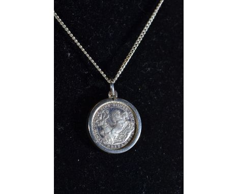 1997 Britannia 20 pence 1/10 oz fine silver coin, on silver mount &amp; chain, chain circumference 465mm, gross weight 6.8 gr