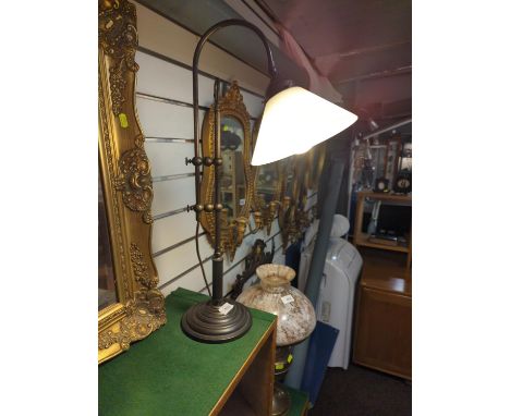 Adjustable height table lamp with frosted  glass shade. Maz height 63cm 