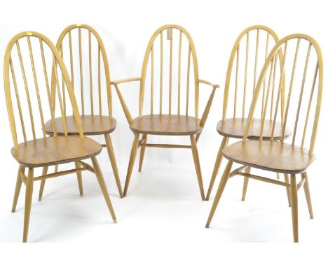 5 Ercol Windsor Quaker dining chairs. 4x model 365 1x model 365a. w61cm d55cm overall height 97cm. Seat height 43cm.Good over
