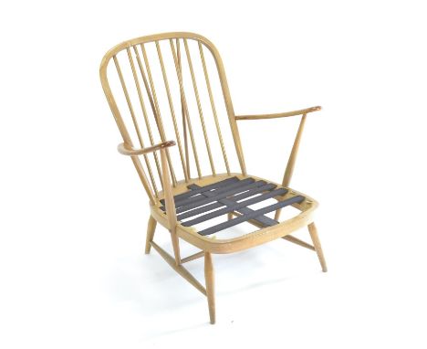 Ercol 203 Windsor easy chair, natural finish. W71cm D89cm H85cm seat height 38cm (with cushion)Webbing condition is good, str
