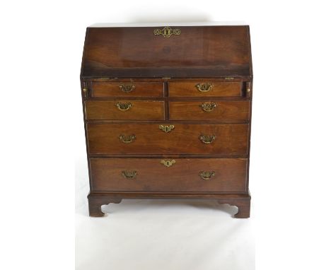 Mahogany George III bureau, with 2 over 2 over 2 drawer configuration, the drop front opening to reveal 11 internal drawers. 