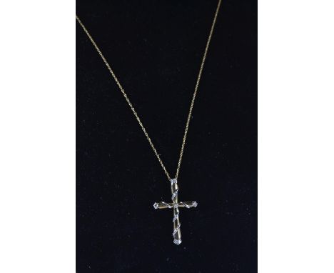 9ct gold & diamond cross pendant & chain, pendant length 32mm, chain circumference 510mm, gross weight 1.9 grams 