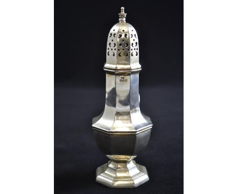 Silver sugar caster, maker Walker & Hall, Sheffield 1930, height 18.5cm, 142.83 gramsGood condition. 