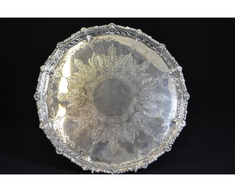 Late Victorian circular silver footed tray, maker JR, Sheffield 1899, diameter 32cm, 892 grams 
