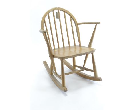 Ercol Windsor beech & elm child's rocking chair. Seat H37cm w40cm overall H72cm 