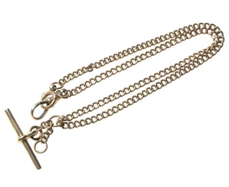 9ct rose gold T-bar & chain, circumference 400mm, gross weight 16.1 grams 