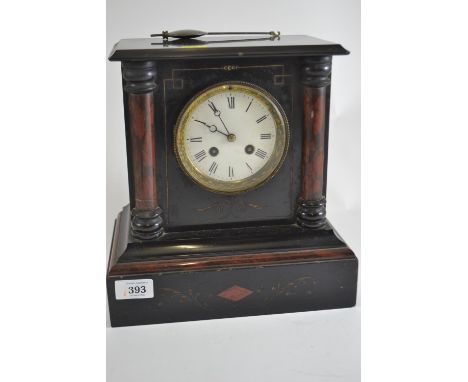 Slate mantle clock with pendulum (no key, not running)Chips to edges 