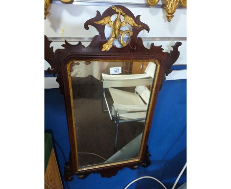 Georgian mahogany framed mirror with carved detail and gilt winged phoenix 36cm x 77cm 