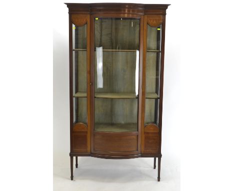 Edwardian satinwood inlaid display cabinet, raised on arrow supports. H173cm W99cm D45cm 