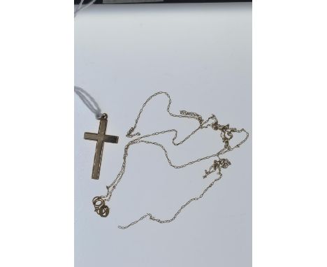 9ct gold cross pendant, 1.2 gram & 9ct gold broken chain, 0.8 gram 