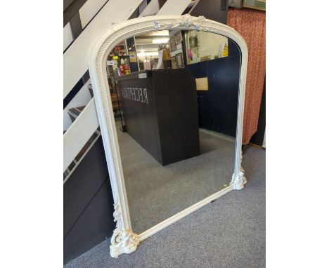 Large heavily painted arch topped mantle mirror 120cm x 146cmCream overpainted, with some losses 