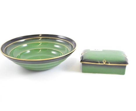 Carltonware 'Vert Royale' bowl & box, bowl diameter 23cm, box 14cm width 