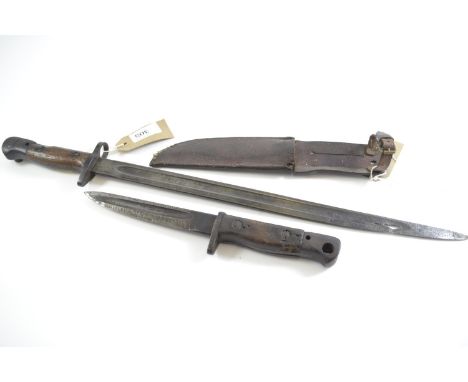 Two WWI era 1907 pattern bayonets, inc. a Wilkinson bayonet cut down to dagger size, both AF 