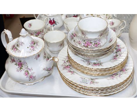 A Royal Doulton "Lavender Rose" part dinner and tea service, approx 26 pieces; other similar teaware