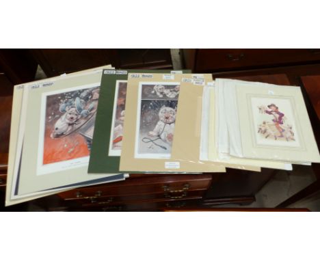 Nine various 1920's "Bonzo Dog" prints; a Louis Wain cartoon print; etc.