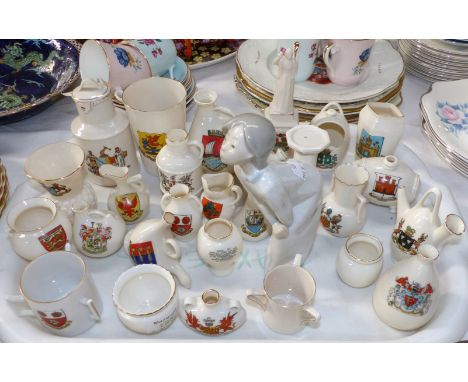 A collection of 30 pieces, approx, of crested china, including 17 by Goss; a Lladro figure
